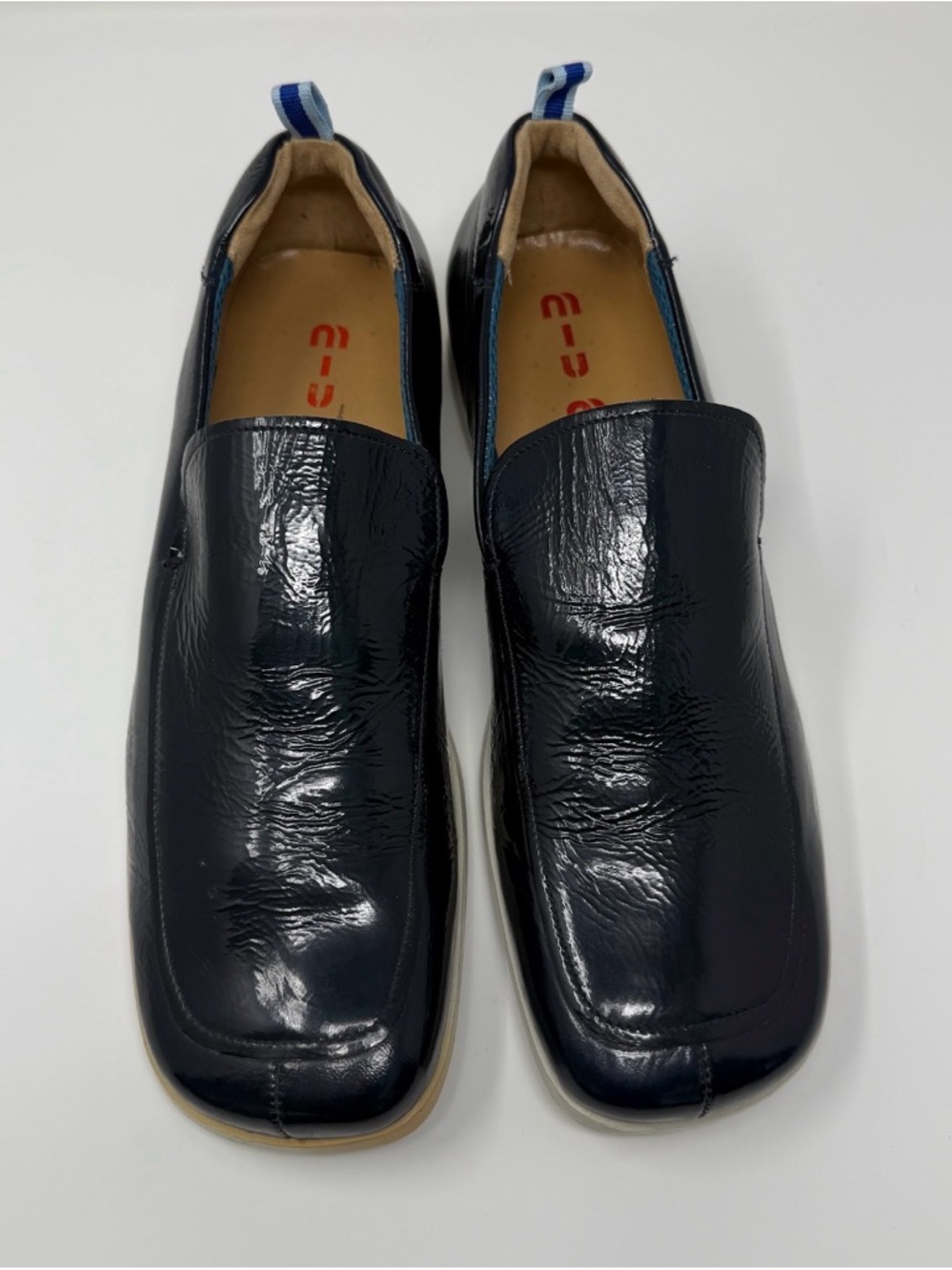 Miu Miu Prada Blue/Black Leather Slip On Shoes Mens size 10 Luxury Design.